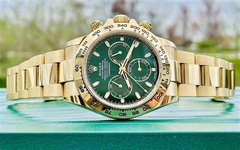 rolex daytona gold with green dial for sale|Rolex daytona green 116508.